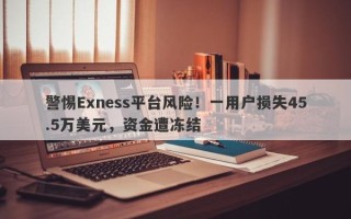 警惕Exness平台风险！一用户损失45.5万美元，资金遭冻结