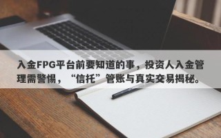 入金FPG平台前要知道的事，投资人入金管理需警惕，“信托”管账与真实交易揭秘。